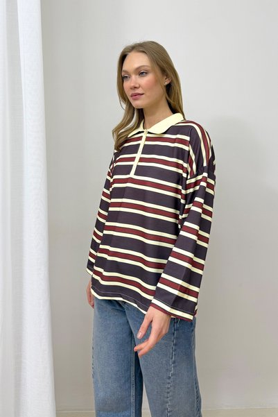 Melike Tatar Polo Collar Striped Tunic 79-7045