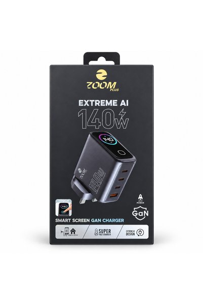 Zoom Plus Extreme AI 140W GaN Wall Charger with Smart Touch Screen, 4 Ports