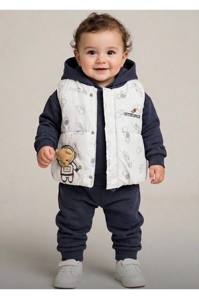 Kağanbutik Astronaut Teddy Bear Print 3-Piece Baby Set