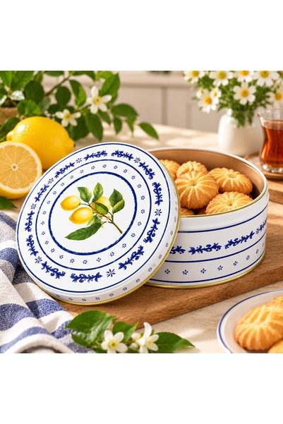 ela777 علبة تخزين البسكويت المعدنية بنقشة الليمون – علبة معدنية زخرفية باللون...