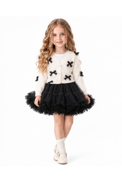 Generic Brand 3-Piece Girls' Set with a Tulle Skirt and Knit Cardigan