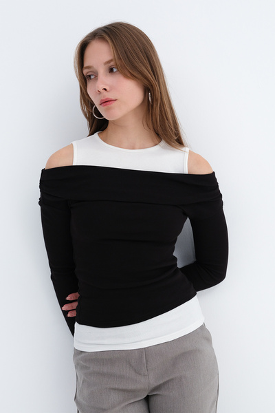 Addax Athlete Detailed Asymmetrical Blouse B9051