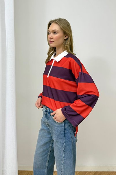 Melike Tatar Polo Collar Striped Tunic 79-7045