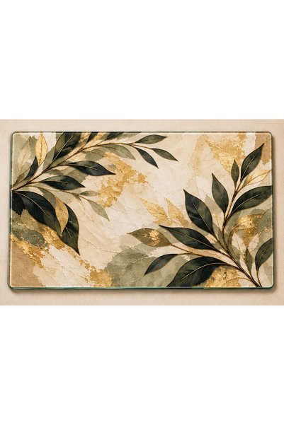 OAKY Life Olive Leaf Botanical Pattern Tempered Glass Cutting Board, 35x25 cm...
