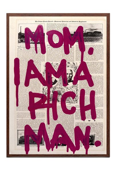 Postifull Poster „MOM I AM A RICH MAN” – Tablou cu ramă maro, nr. 160523