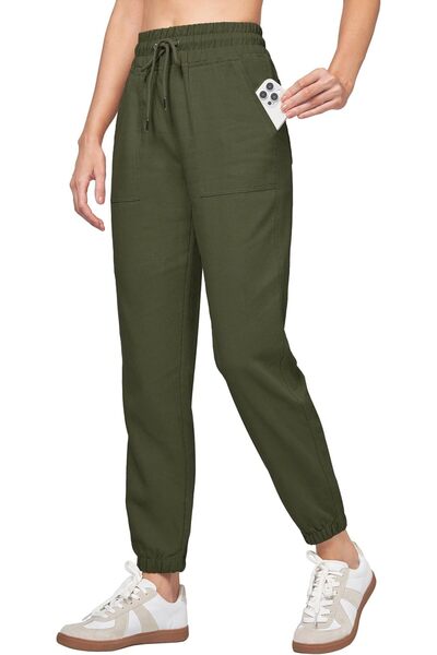 OtherMax Pantaloni Jogger Damă din In Sportivi Ușori Confortabili Verzi 3XL