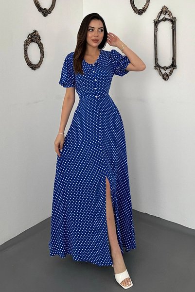 bysocafashion فستان نسائي من قماش الفسكوز المبطن بنقشة البولكا، بقصة واسعة من...
