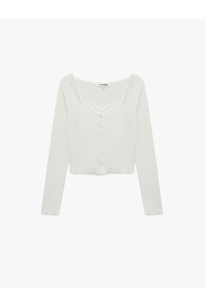 Koton Modal Kumaş Slim Fit U Yaka Uzun Kollu Atletli Katmanlı Dantelli Hırka