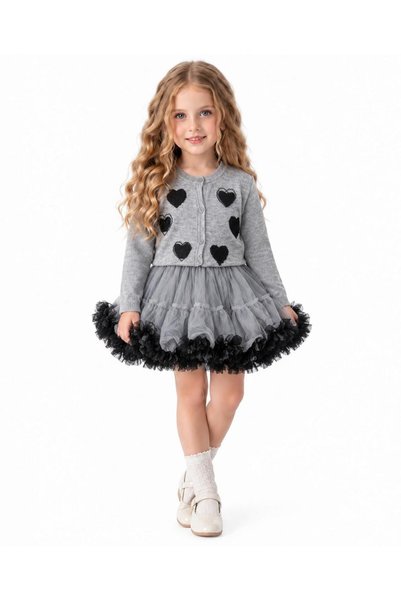 Generic Brand 3-Piece Girls' Set with a Tulle Skirt and Knit Cardigan