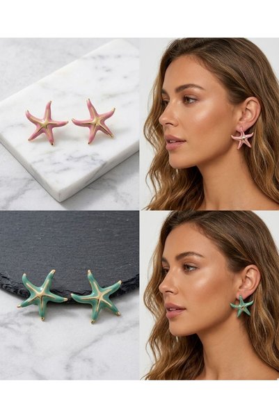 HOŞGÖR ACCESSORIES Enameled Starfish Steel Earrings