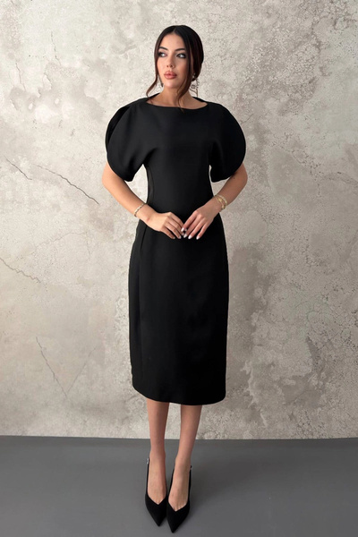 bysocafashion Women's Black Long Stretch Fabric-Lined Satin Dress