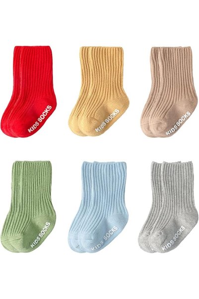 TERRIFI 6Pcs Baby Toddler Socks, Cotton Ankle Non Slip Grip Crew Socks with D...