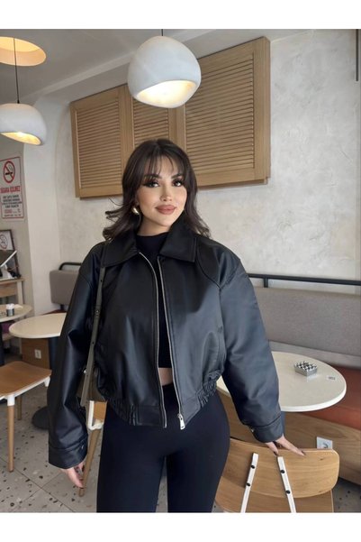 ALINTERYY Leather Bomber Leather Jacket