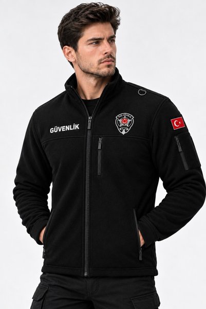 ARTHUR Erkek Yan Yırtmaçlı 4 Cepli Özel Güvenlik Poları Kışlık Siyah Polar