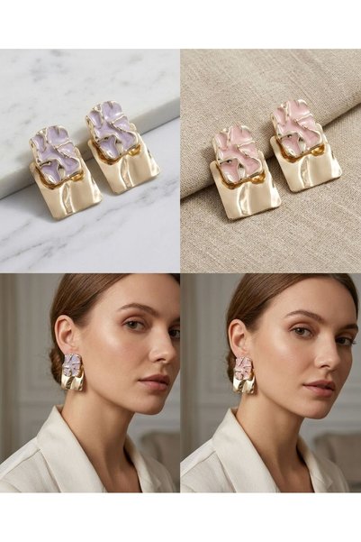 HOŞGÖR ACCESSORIES Enameled Checked Dangle Earrings