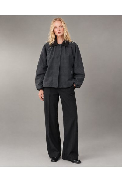 Secdeva Contrast Square Neck, Checked, Zippered Navy Blue Jacket