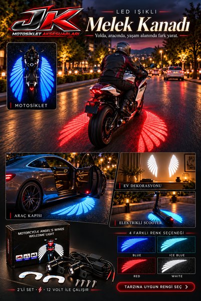 JK JİEKAİ Motosiklet Aksesuarı LED Işıklı Melek Kanadı Projektör Seti – 2’li ...