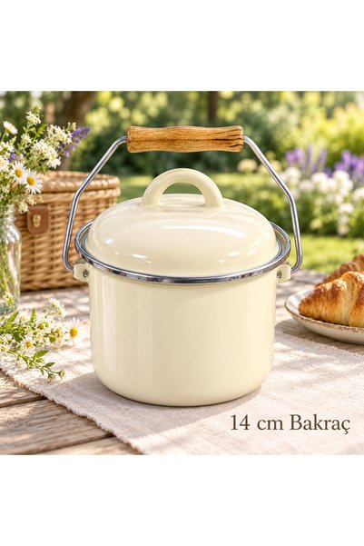 Genel Markalar Grandeur Emaye Bakraç 14 cm – Kapaklı, Ahşap Tutamaklı Yoğurt ...