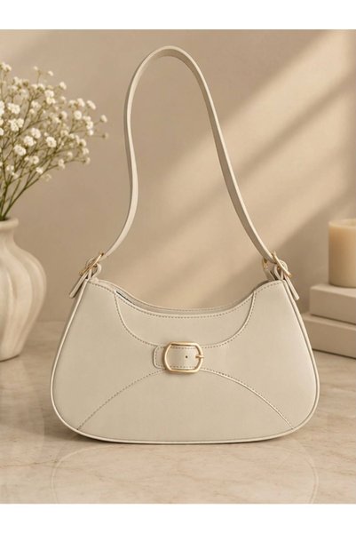 todays co Ecru Baguette Shoulder Bag with Buckled Belt