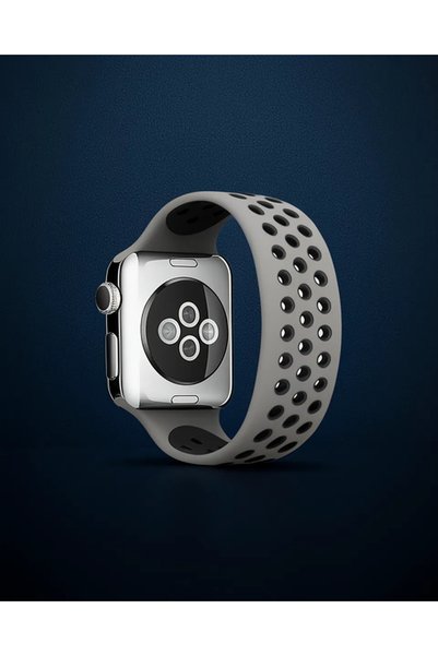 Generic Brand حزام سيليكون قابل للتعديل مقاس 42 مم لساعة Apple - رمادي-أسود