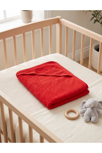 MiniKids Prosop cu gluga pufos bebelusi rosu