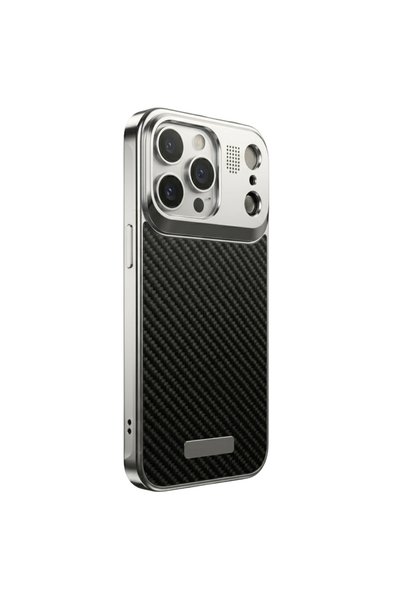 GrandMobile Husa iPhone 17 Pro Max, Dur Aluminiu si Carbon cu MagSafe, Silver...
