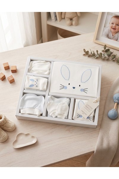 MiniKids Set 10 piese, nou nascut, Iepurila, cu albastru