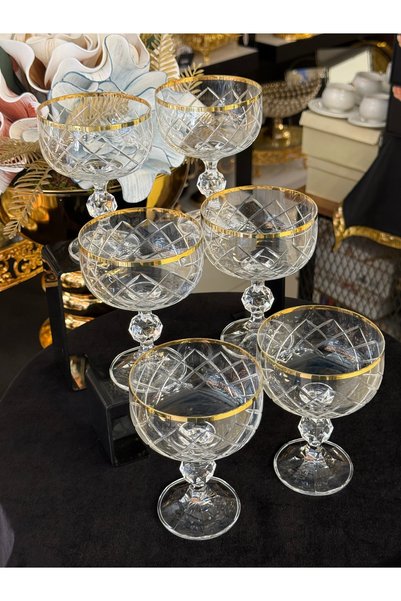 LOKMAN ZÜCCACİYE SHOWROOM BOHEMIA CRYSTAL 6-PIECE SET OF SQUARE-CUT ICE CREAM...