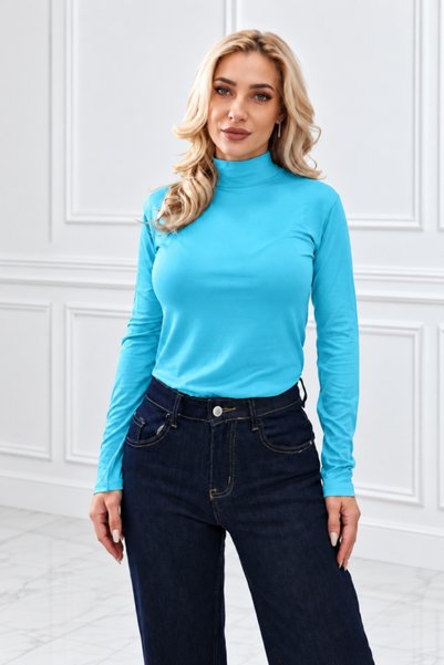 FashionForYou Bluză de damă Lady Liza uni, cu guler înalt și mâneci lungi, al...