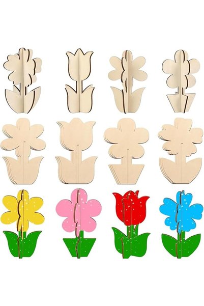 SYOSI 3D Flower Wooden Craft Set, DIY Unfinished Wooden Tulip Ornaments, Pain...