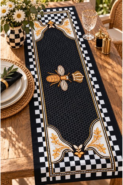 nunuteks evinizi renklendirin Bee-Patterned Table Runner | Decorative Table R...