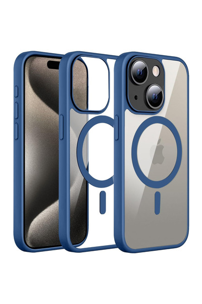 GrandMobile Husa iPhone 15 Pro Max, MagSafe transparent, Albastru închis