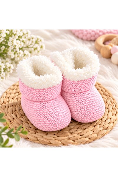 SERPİL Girls' Knitted Slippers – Heat-Retaining, Plush-Fur-Trimmed House Shoe...