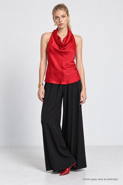 Lovelyİstanbul Blouse with a Cowl Neckline and Satin Finish LGK0012 RED