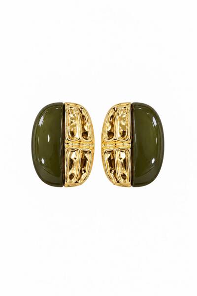 Charmist Vesper Gold Detailed Steel Earrings - Khaki Green