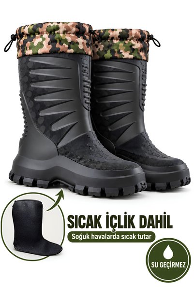 Twingomax Long Boots with Camouflage Cuffs—Waterproof, Non-Slip Sole—for Hunt...