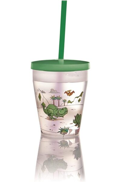Snips Drinking Cup with Straw and Lid, 385 ml Capacity, Green/Transparent