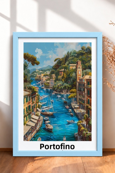 HOMEPACK Portofino Sailboats on the Sea Framed Painting Italy Poster Living R...