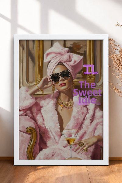 HOMEPACK Il Dolce Far Niente Pink Furry Woman Framed Painting Italy Poster Wa...