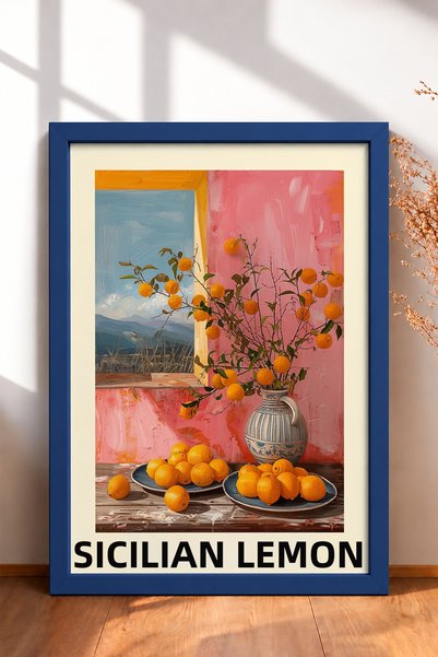 HOMEPACK Sicilian Lemon Written Citrus Tabletop Framed Painting Italy Poster ...