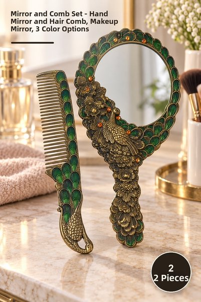 Yenilig 2-Piece Mirror and Comb Set – Hand Mirror and Hair Comb, Makeup Mirro...