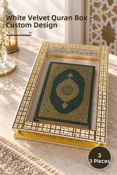 Yenilig 3 Pieces of Specially Designed Velvet Quran Chests, White