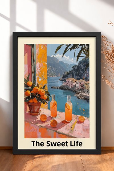 HOMEPACK La Dolce Vita Orange Juice Jugs Framed Painting Italy Poster Wall De...