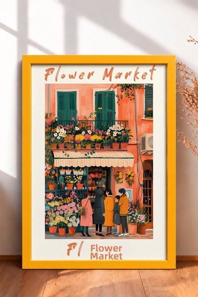 HOMEPACK Flower Market Florence – Magazin de flori – Tablou înrămat – Poster ...