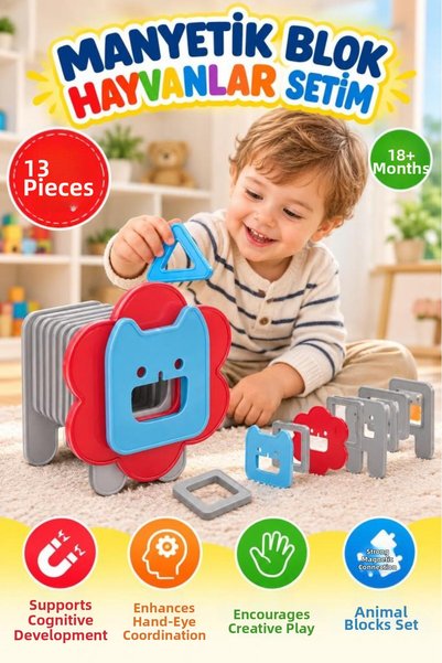Tıfıl Toys Magnetic Lion 13-Piece Magnetic Toy Set with Animal Themes, Design...