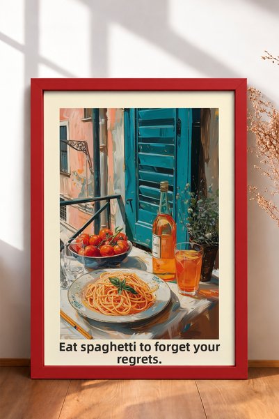 HOMEPACK لوحة مطبوعة عليها عبارة "Eat Spaghetti" مع إطار، لوحة إيطالية، ديكور...