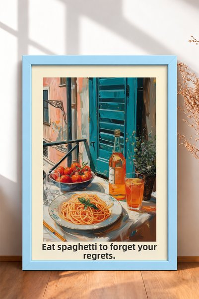 HOMEPACK لوحة مطبوعة عليها عبارة "Eat Spaghetti" مع إطار، لوحة إيطالية، ديكور...