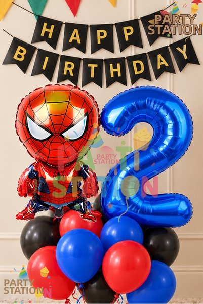 Parti Station Spider-Man 2 Year Old Balloon Set Spider-Man Concept Birthday B...