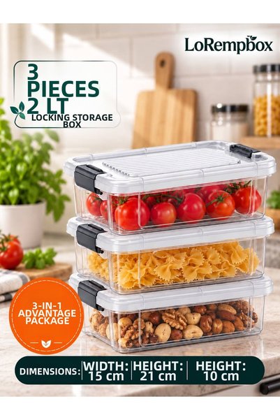 LOREMPBOX 2-Liter Lockable Transparent Storage Container Set of 3 – Stackable...