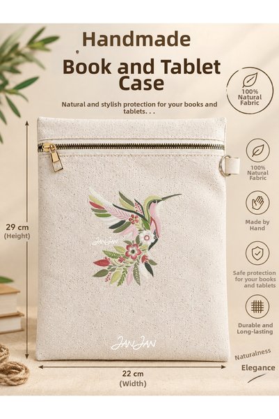JANJAN Handmade Book and Tablet Case, Natural Fabric, Zippered, 22X29Cm, Hand...
